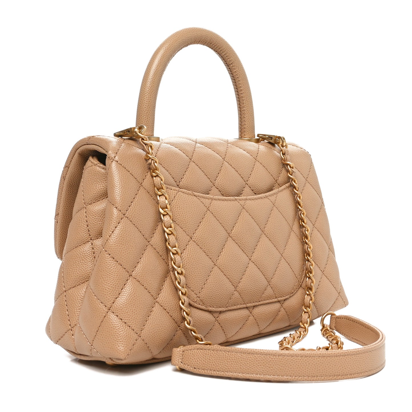 Caviar Quilted Mini Coco Handle Flap Beige