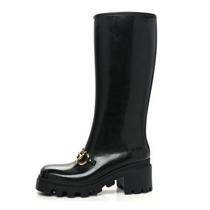 Gucci Rubber Horsebit Knee High Boots 39 Black 1 of 7