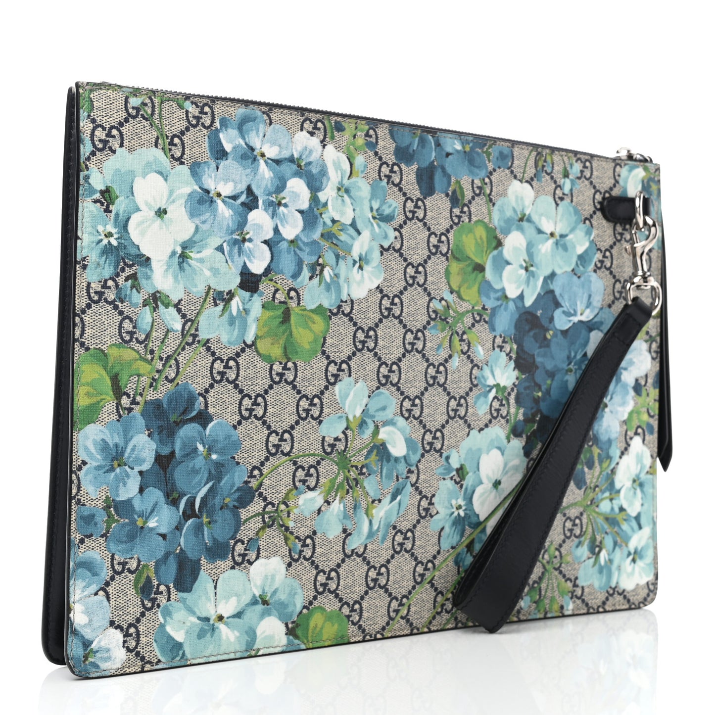 GG Supreme Monogram Blooms Medium Documents Holder Beige Blue Black