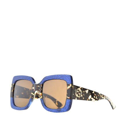 Gucci Square Frame GG0083S Sunglasses Glitter Blue Havana Brown 1 of 8