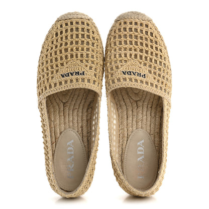 Prada Raffia Triangle Logo Crochet 20mm Espadrilles 38 Naturale 2 of 8