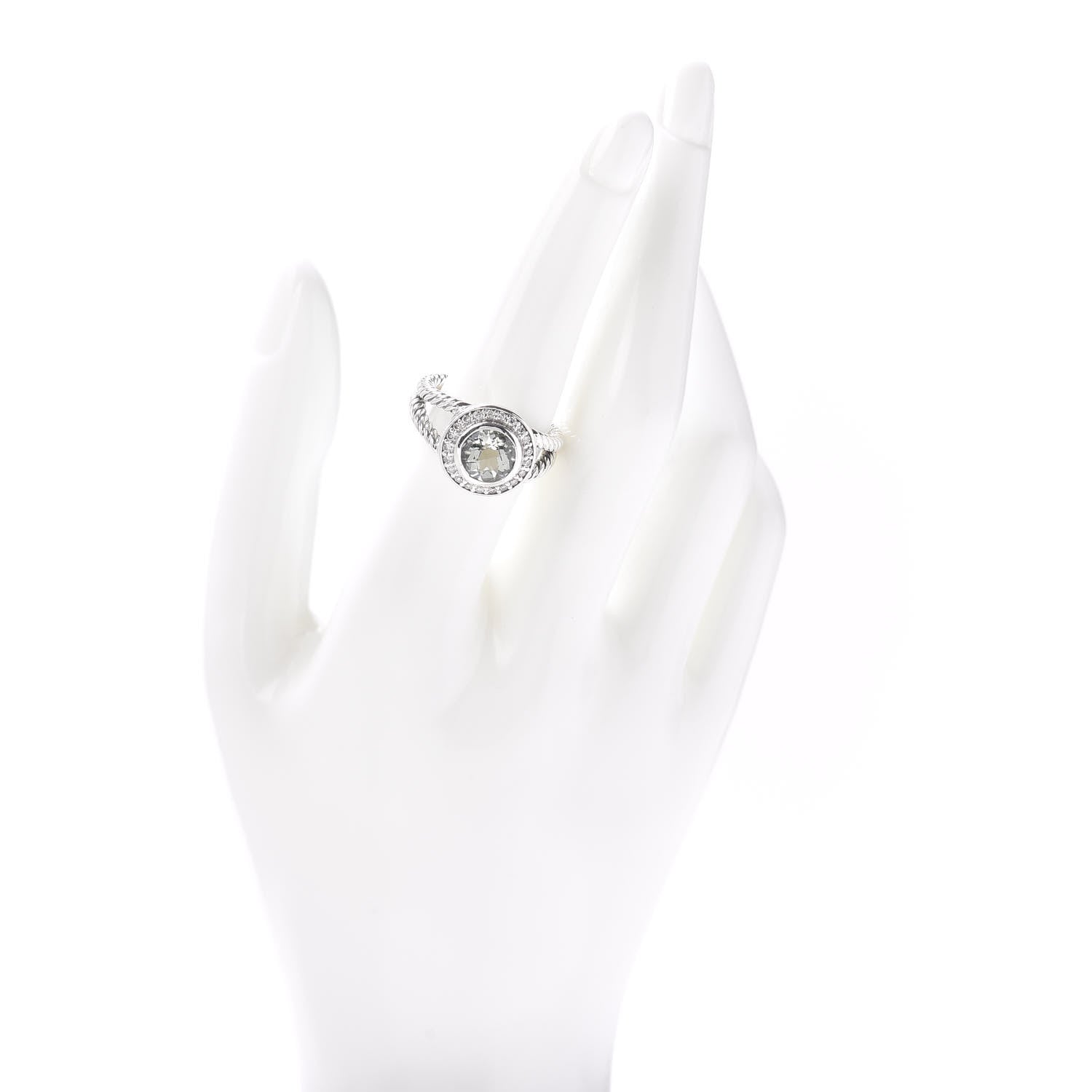 David Yurman Sterling Silver Diamond Prasiolite 8mm Petite Cerise Ring 56 7.5 2 of 5