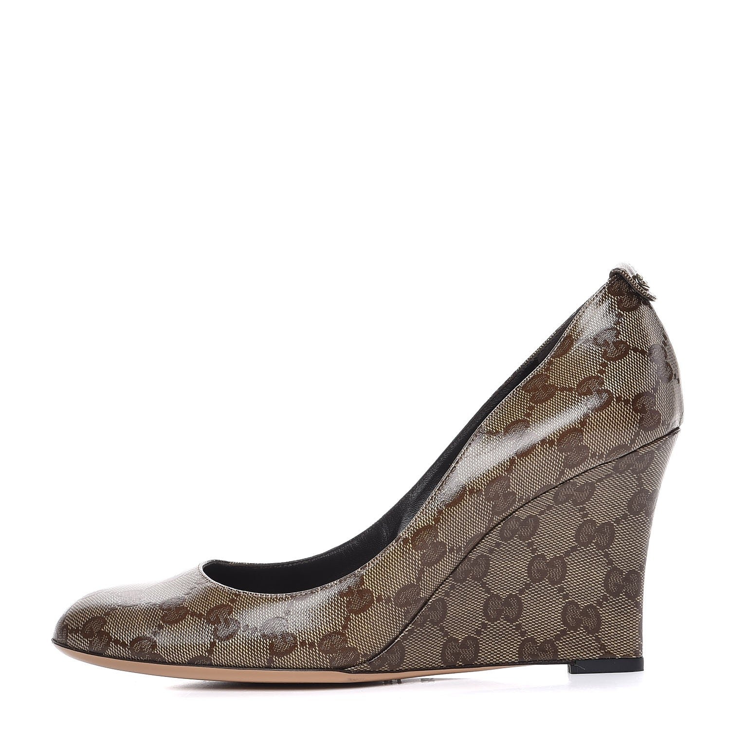 Gucci Crystal Monogram Wedges Pumps 9.5 Beige Ebony 1 of 12