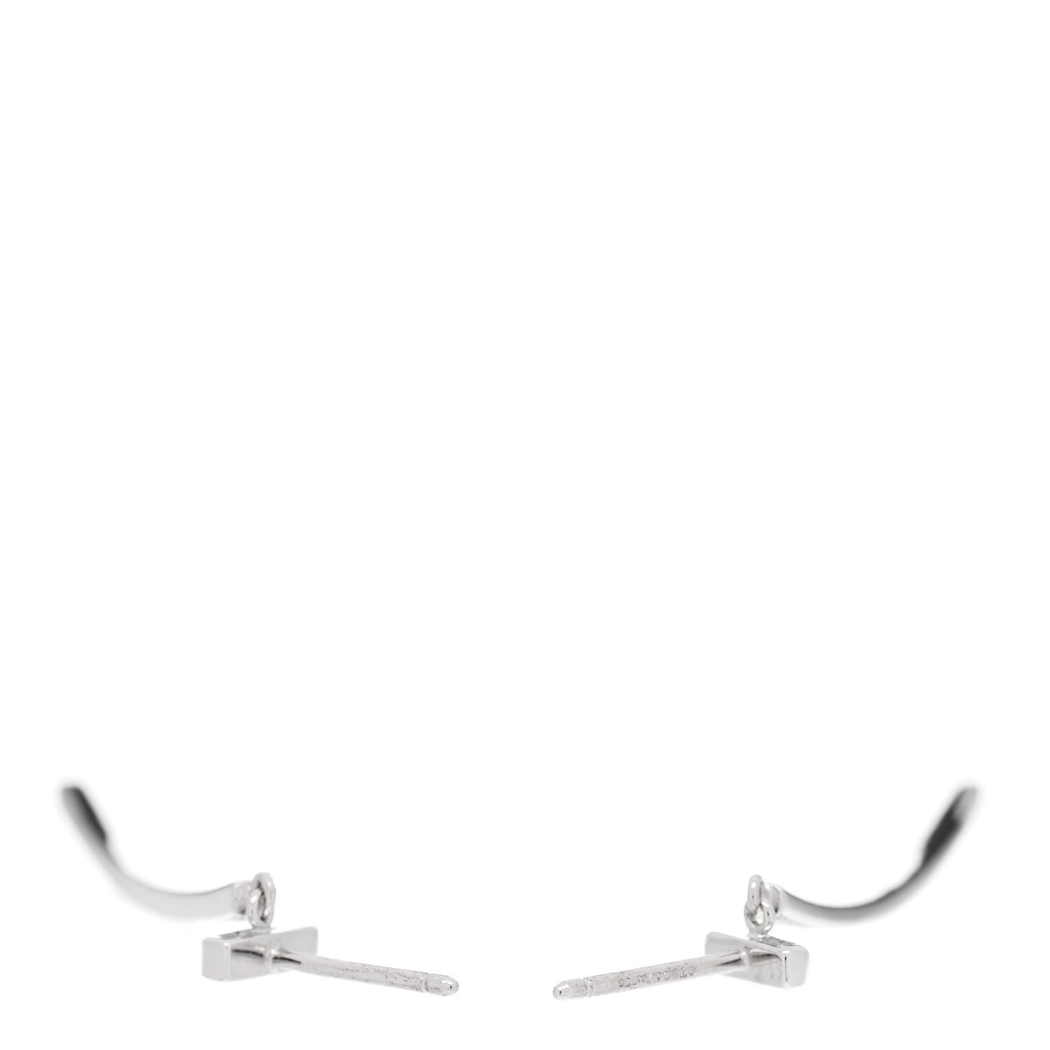 Tiffany 18K White Gold Diamond T Bar Earrings 3 of 5