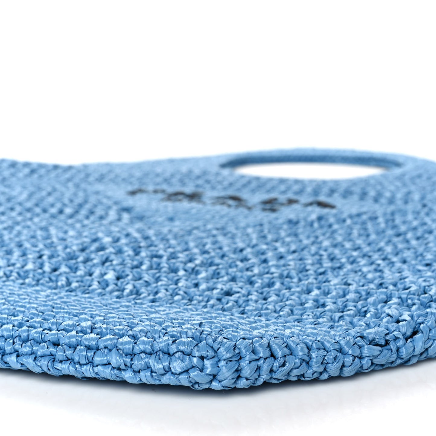 Yarn Raffia Effect Crochet Logo Embroidered Shopping Tote Bag Celeste