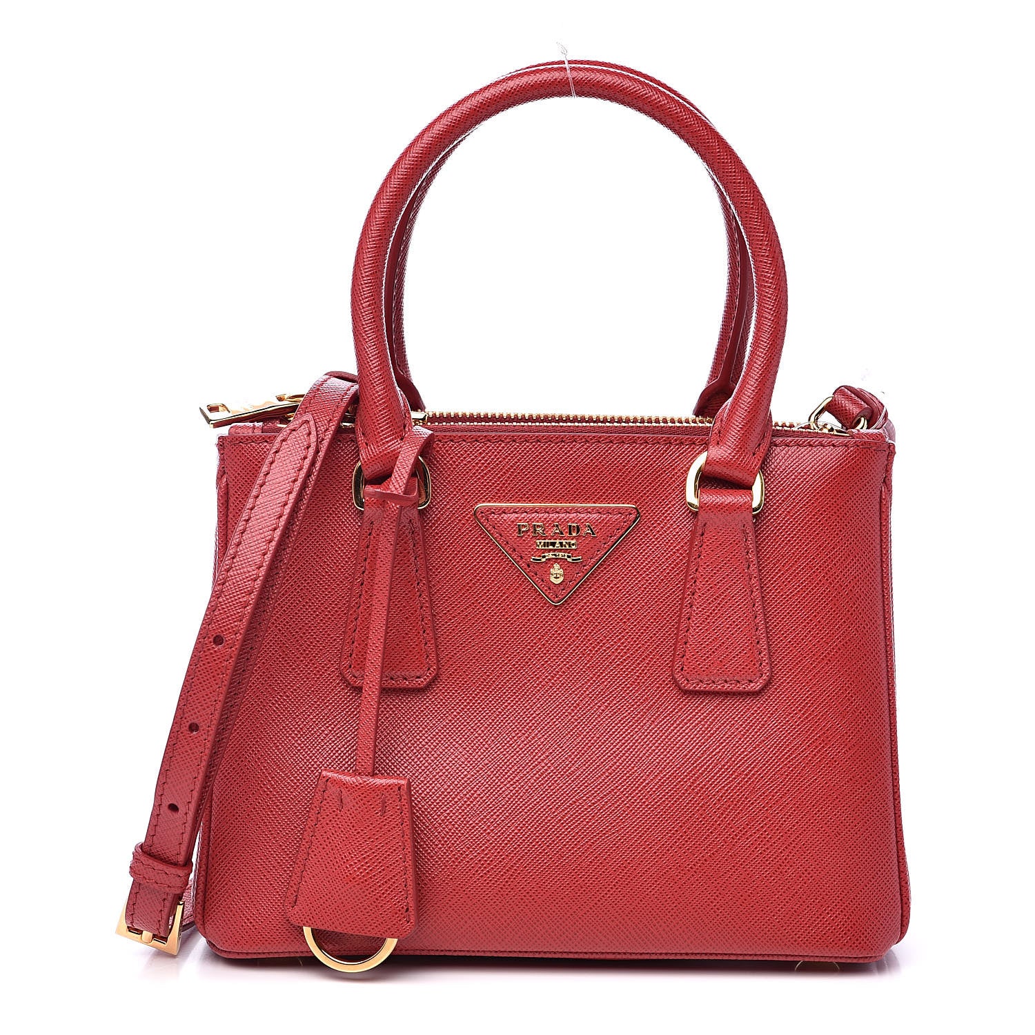 Prada Saffiano Lux Mini Galleria Double Zip Tote Fuoco 1 of 9