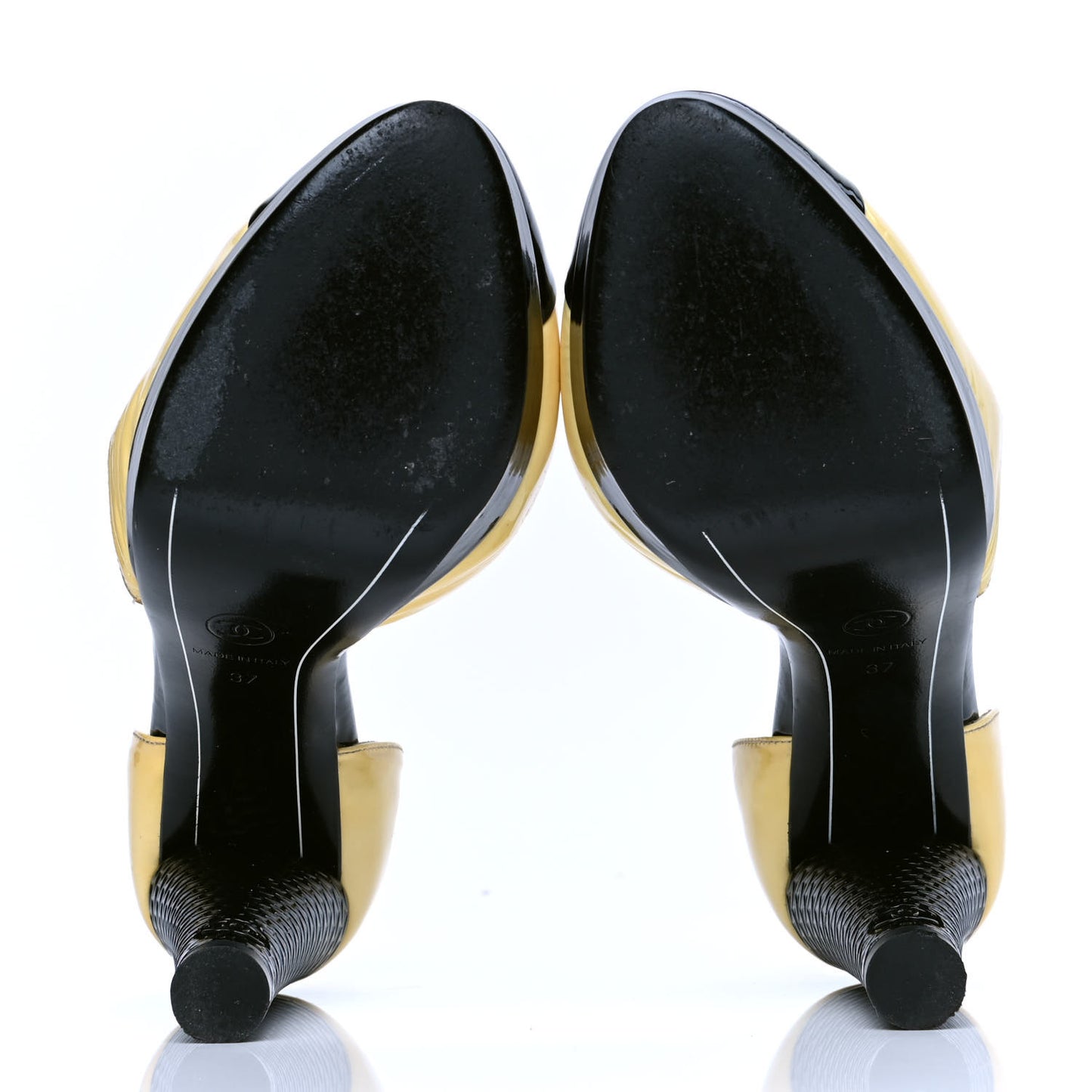 Patent Snakeskin Embossed Cap Toe d'Orsay Pumps 37 Black Yellow