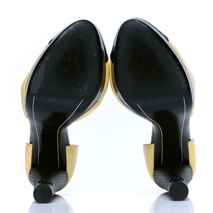 Chanel Patent Snakeskin Embossed Cap Toe d'Orsay Pumps 37 Black Yellow 7 of 8