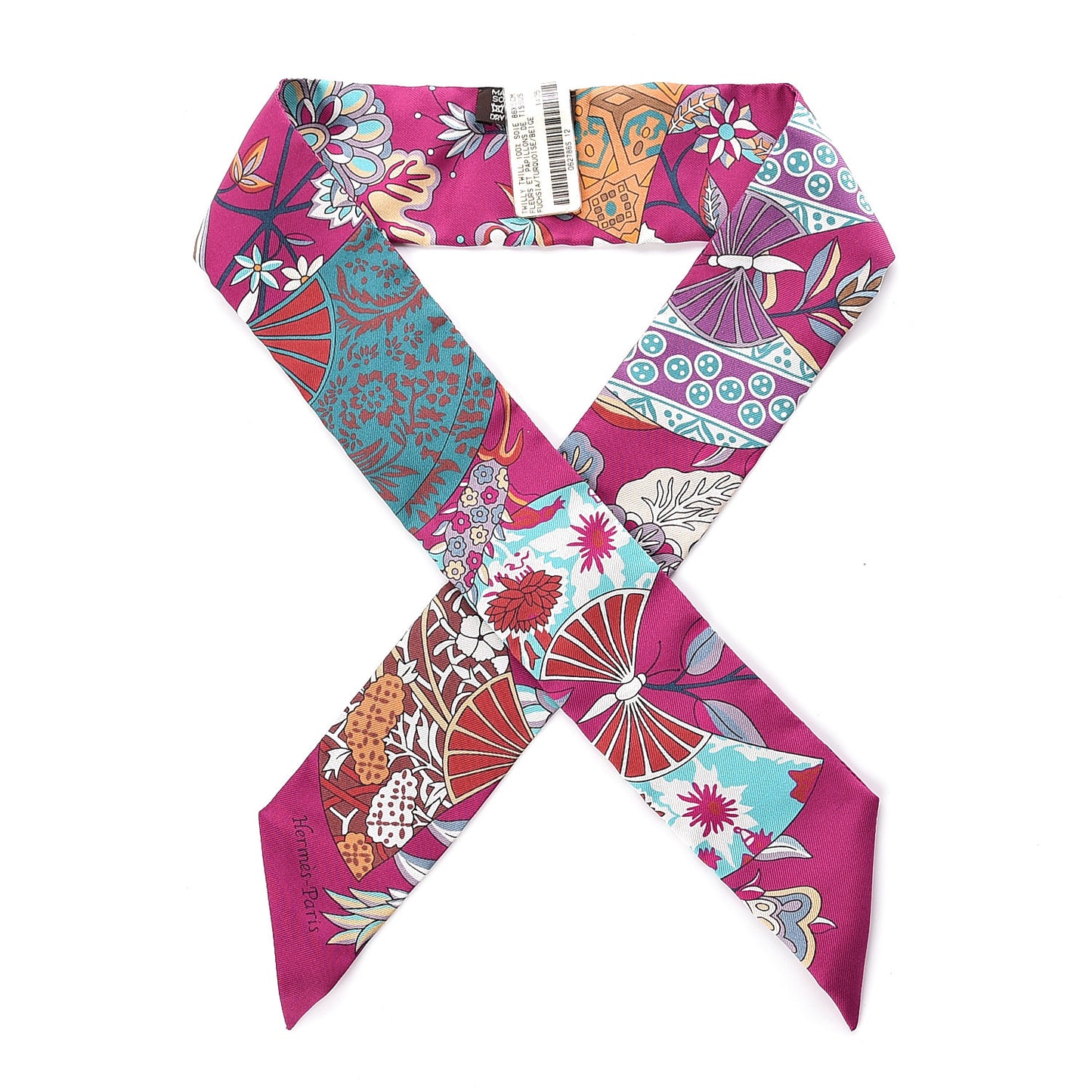 Silk Fleurs et Papillons de Tissus Twilly Fuchsia Turquoise Beige