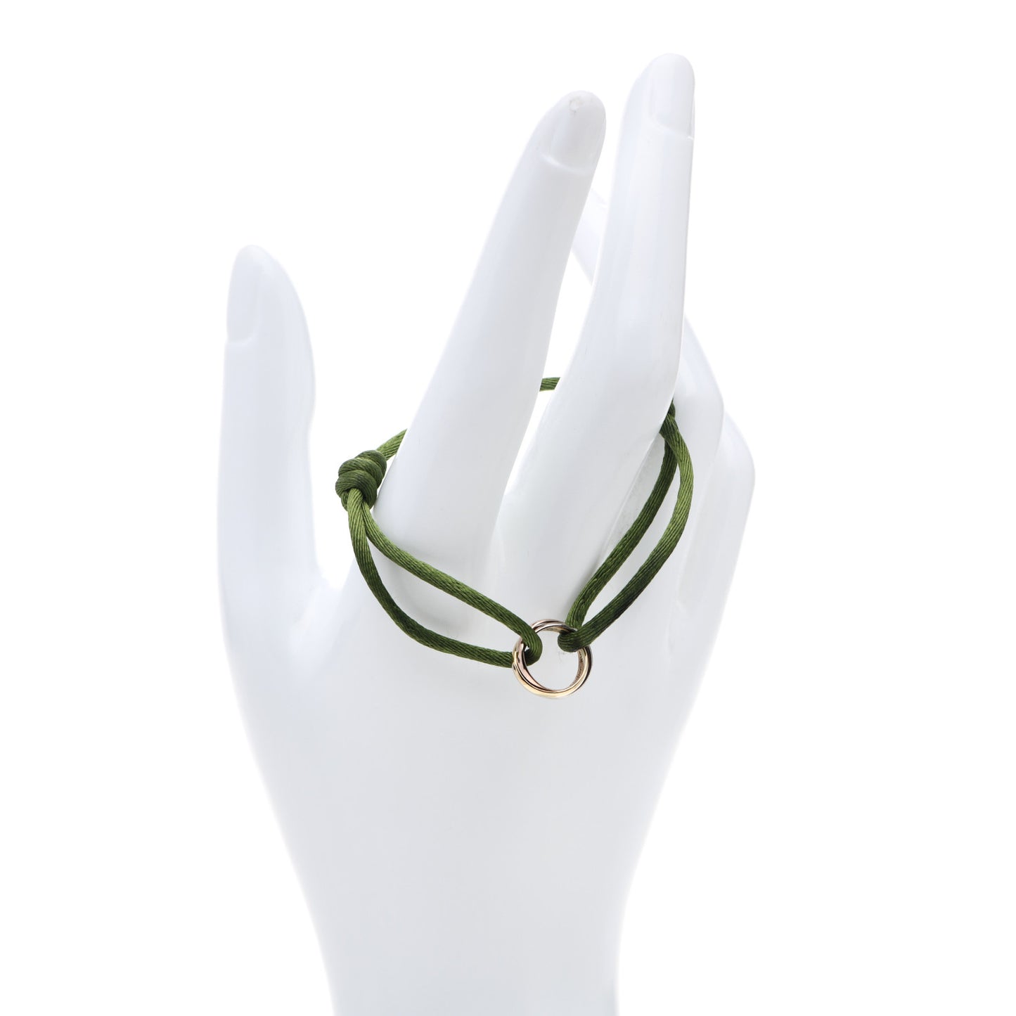 18K Pink Yellow White Gold Trinity Adjustable Cord Bracelet Green
