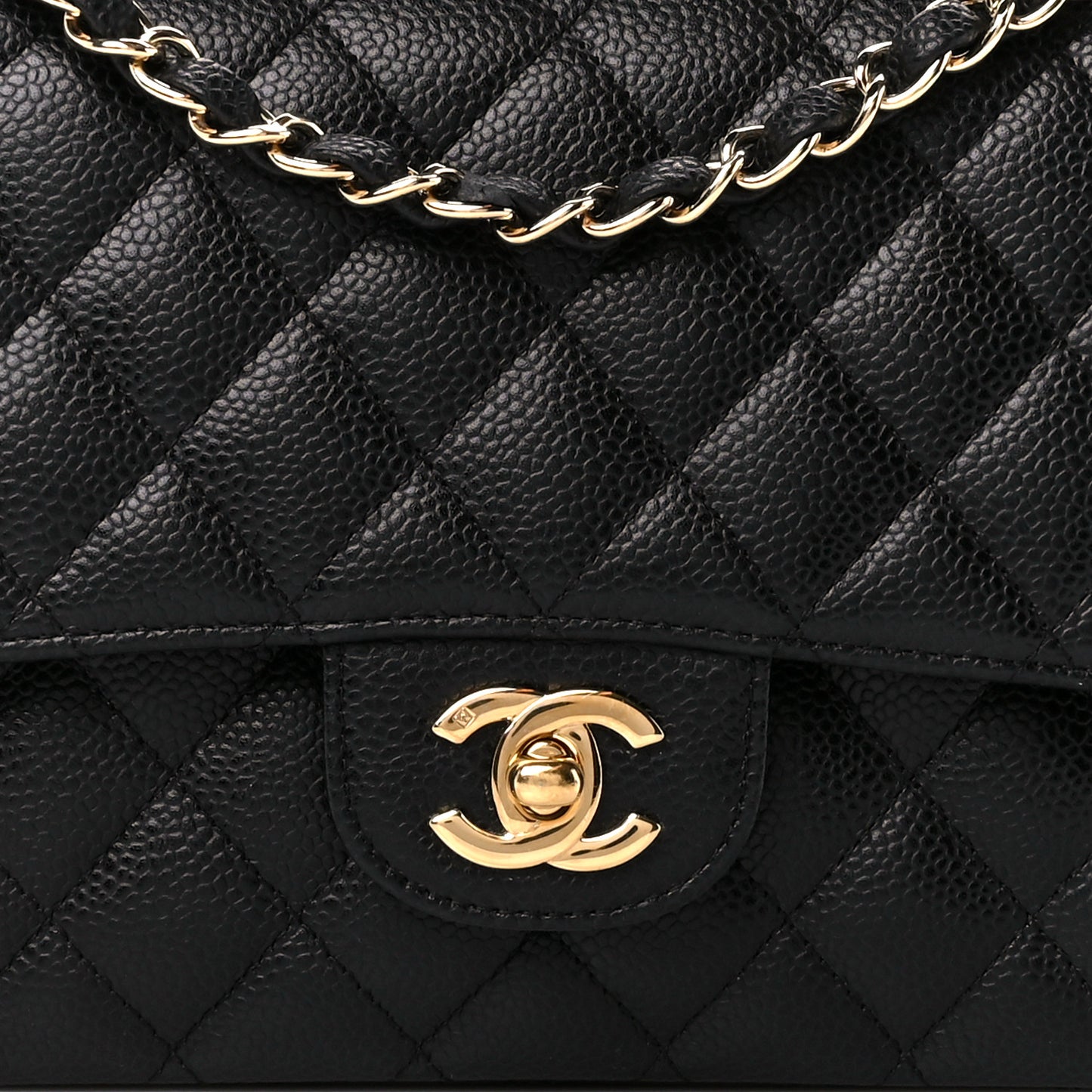 Caviar Quilted Medium Double Flap Black