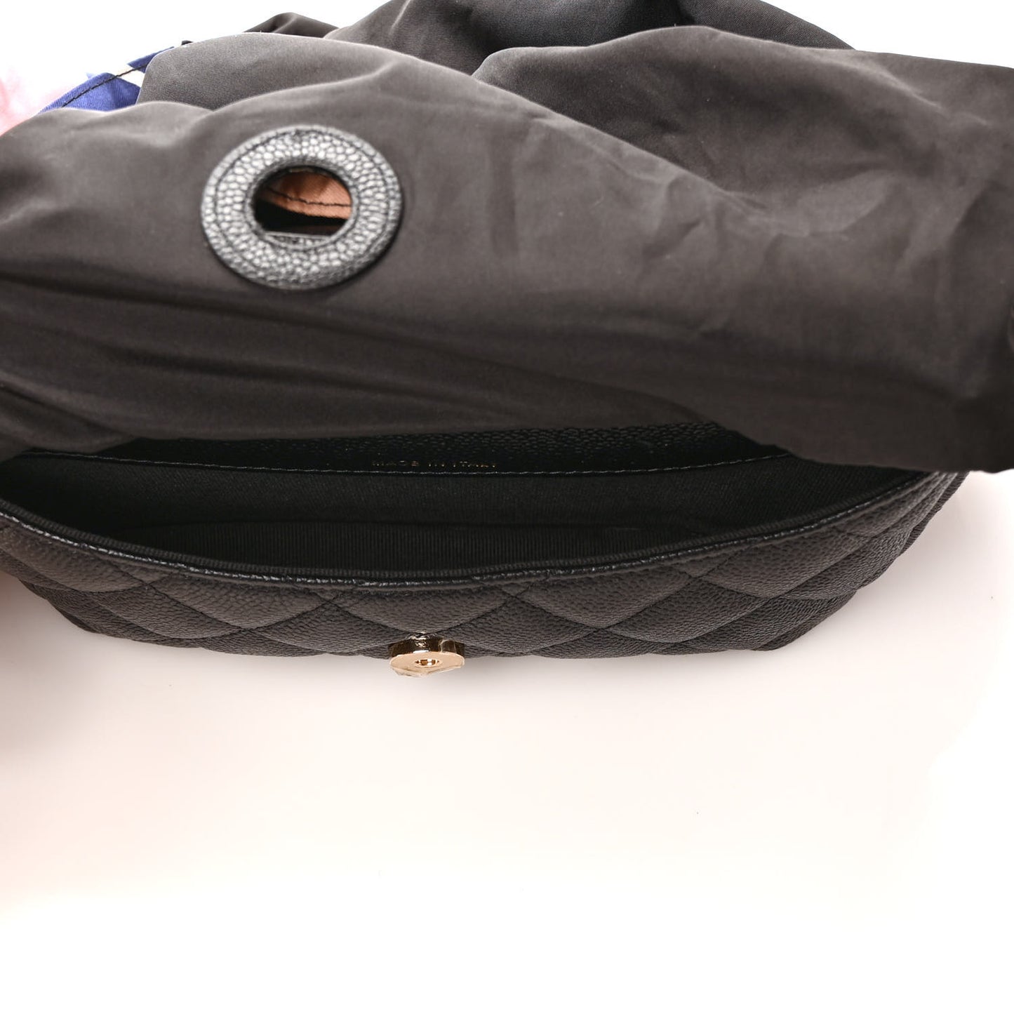 Caviar Fabric Quilted Foldable Tote With Chain Black Multicolor