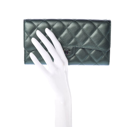 Chanel Iridescent Goatskin Quilted Large Flap Wallet Green 2 of 8