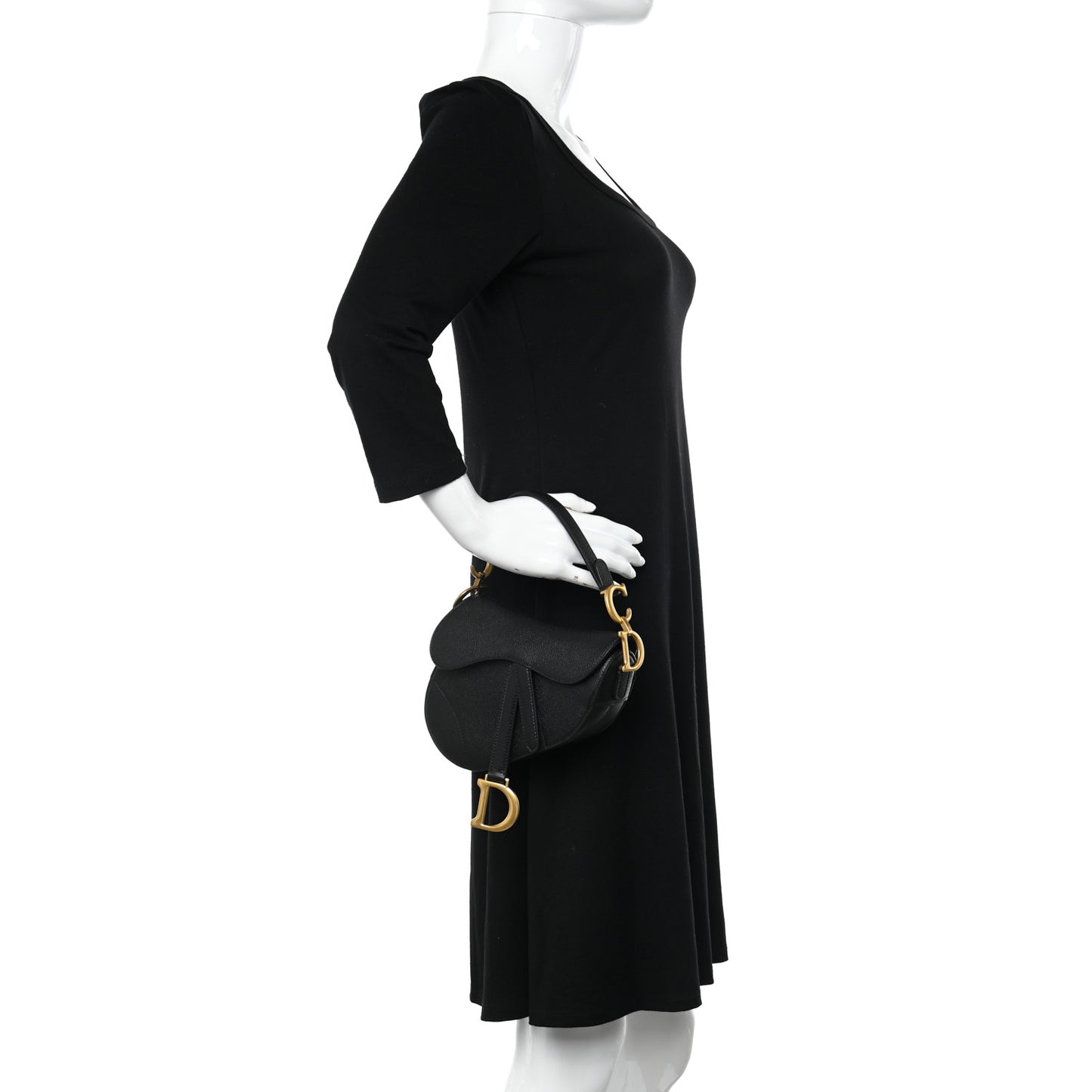 Grained Calfskin Mini Saddle Bag Black