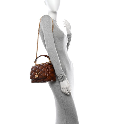Louis Vuitton Lambskin Malletage Top Handle GO-14 MM Tan 2 of 10
