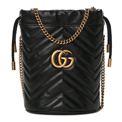 Gucci Calfskin Matelasse Mini GG Marmont 2.0 Bucket Bag Black 1 of 11