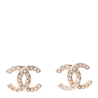 Chanel Crystal Pearl CC Earrings Gold 1 of 5