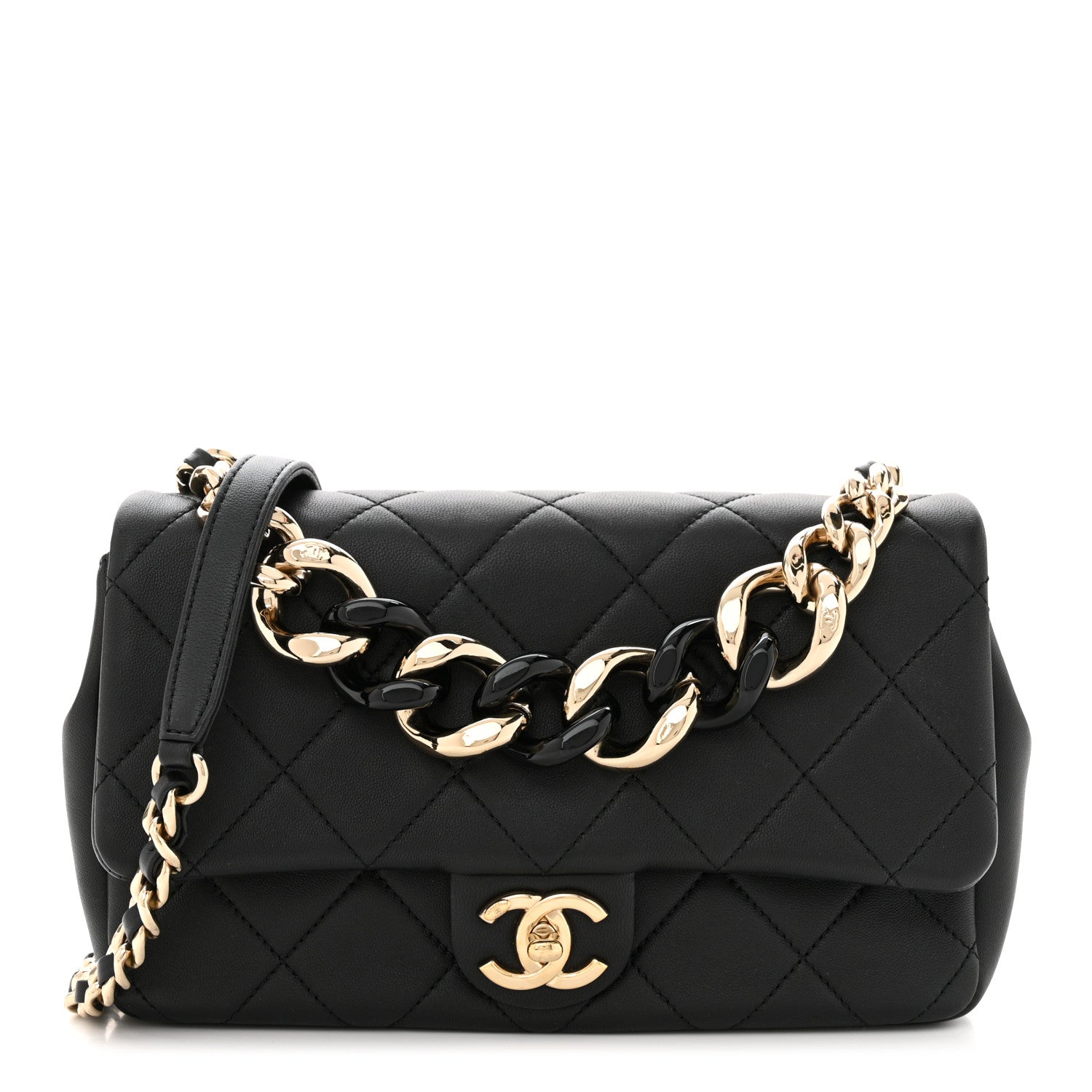 Chanel Lambskin Quilted Resin Bi-Color Chain Flap Bag Black 1 of 13