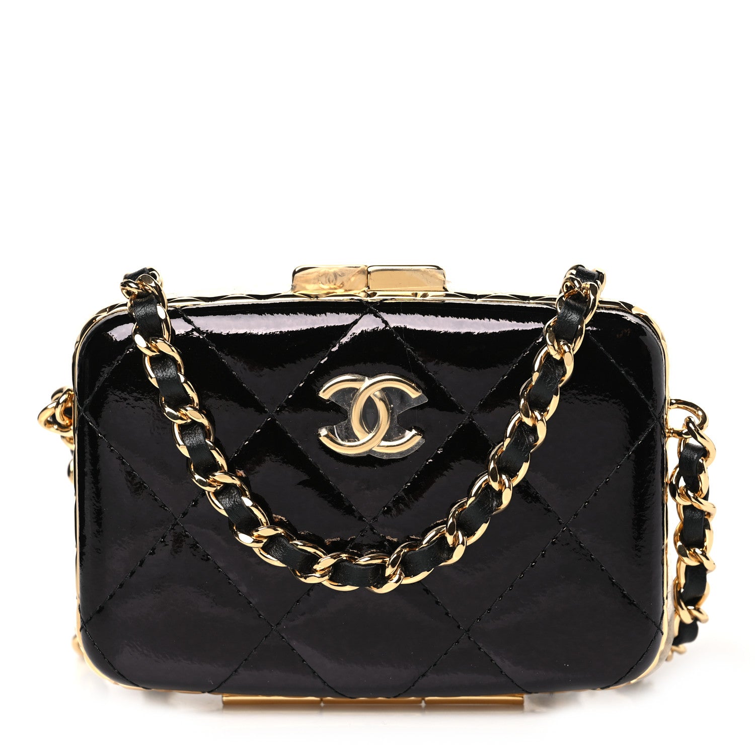 Chanel Glazed Goatskin Quilted Small Box With Chain Black 1 of 10