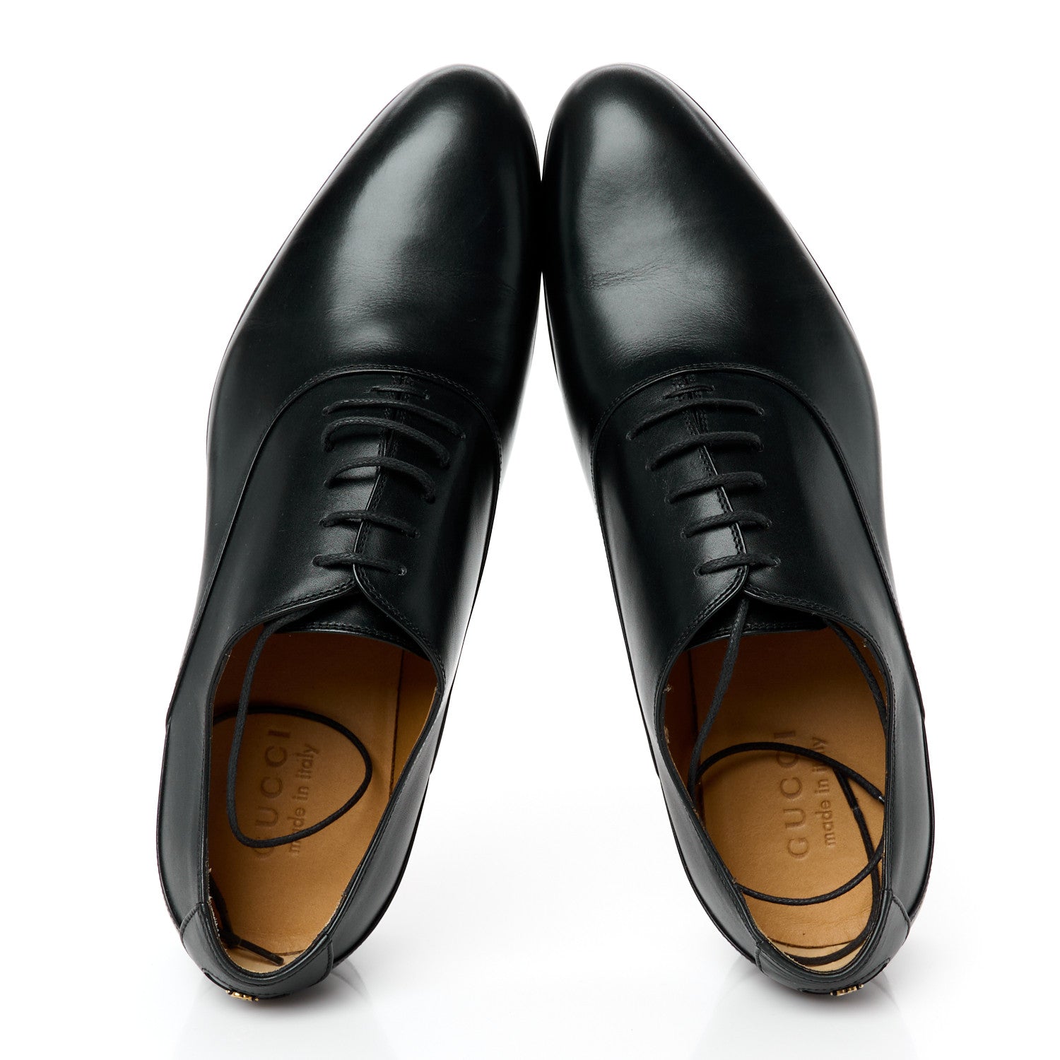 Gucci New Waxed Calfskin Mens Oxfords 8.5 Black 2 of 10
