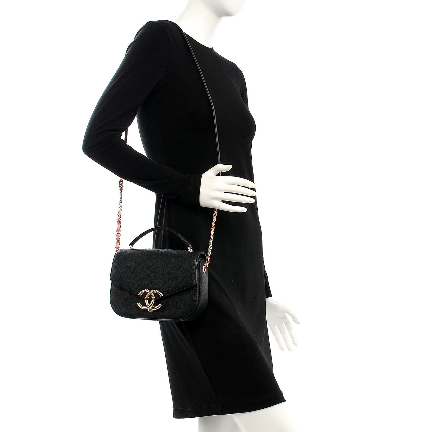 Caviar Quilted CC Top Handle Flap Bag Black