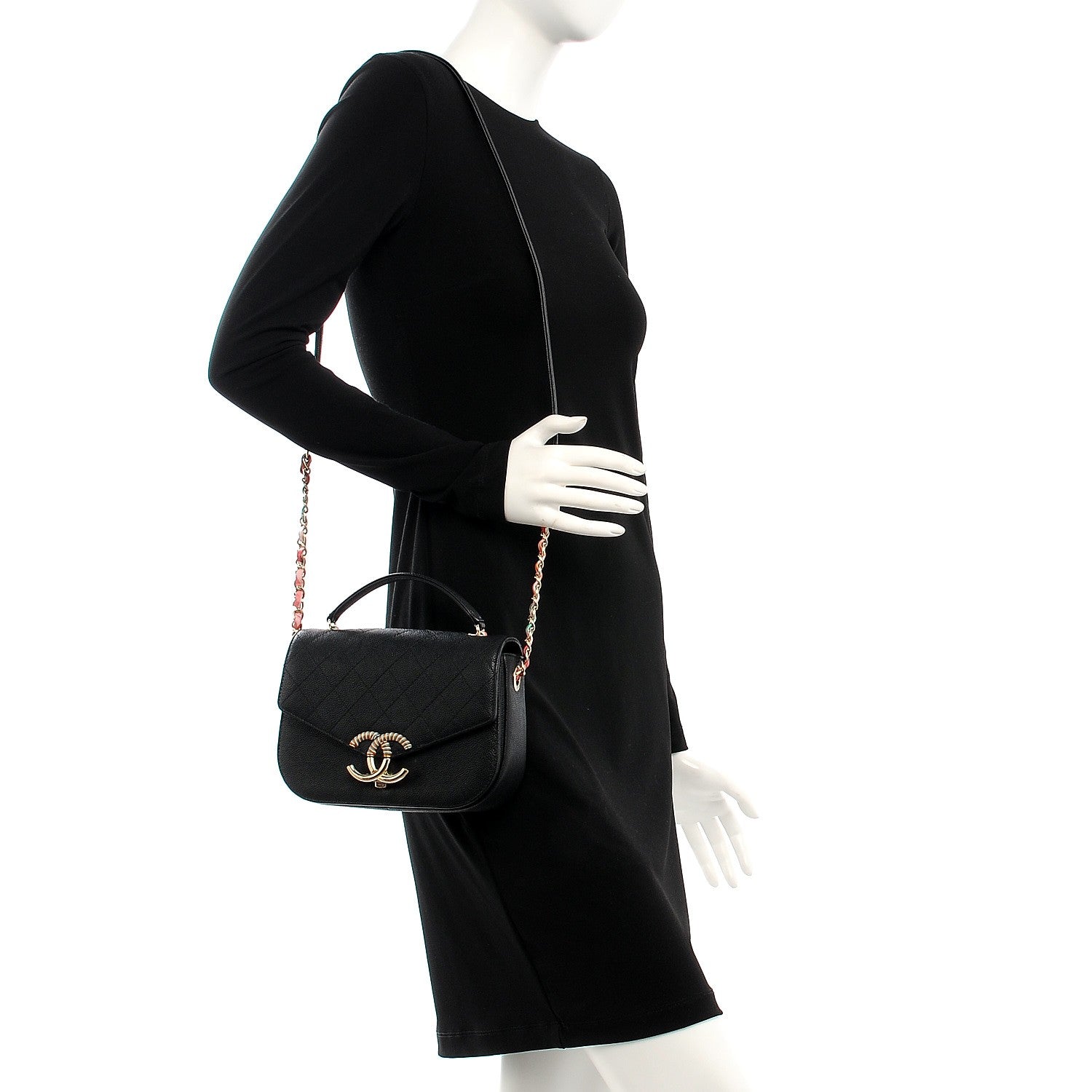 Chanel Caviar Quilted CC Top Handle Flap Bag Black 2 of 8