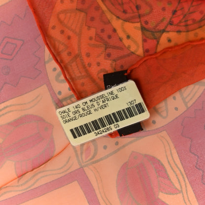 Hermes Silk Mousseline Ors Bleus D’Afrique Shawl 140 Orange Rouge H Vert 4 of 4