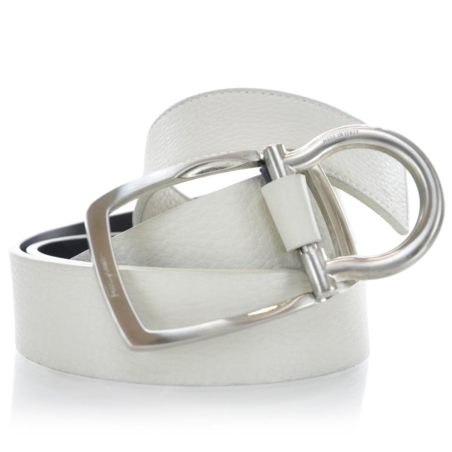SALVATOREFERRAGAMOLeatherSingleGanciniBeltWhite