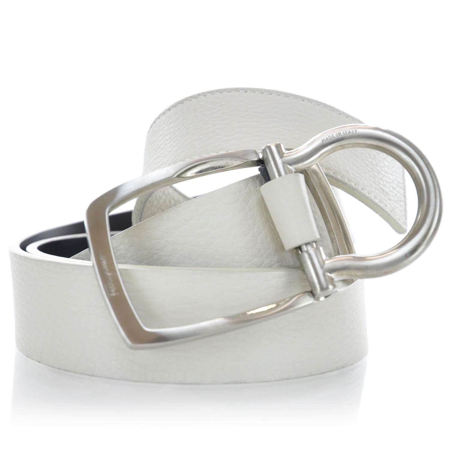 FASHIONPHILE SALVATOREFERRAGAMOLeatherSingleGanciniBeltWhite 5 of 5