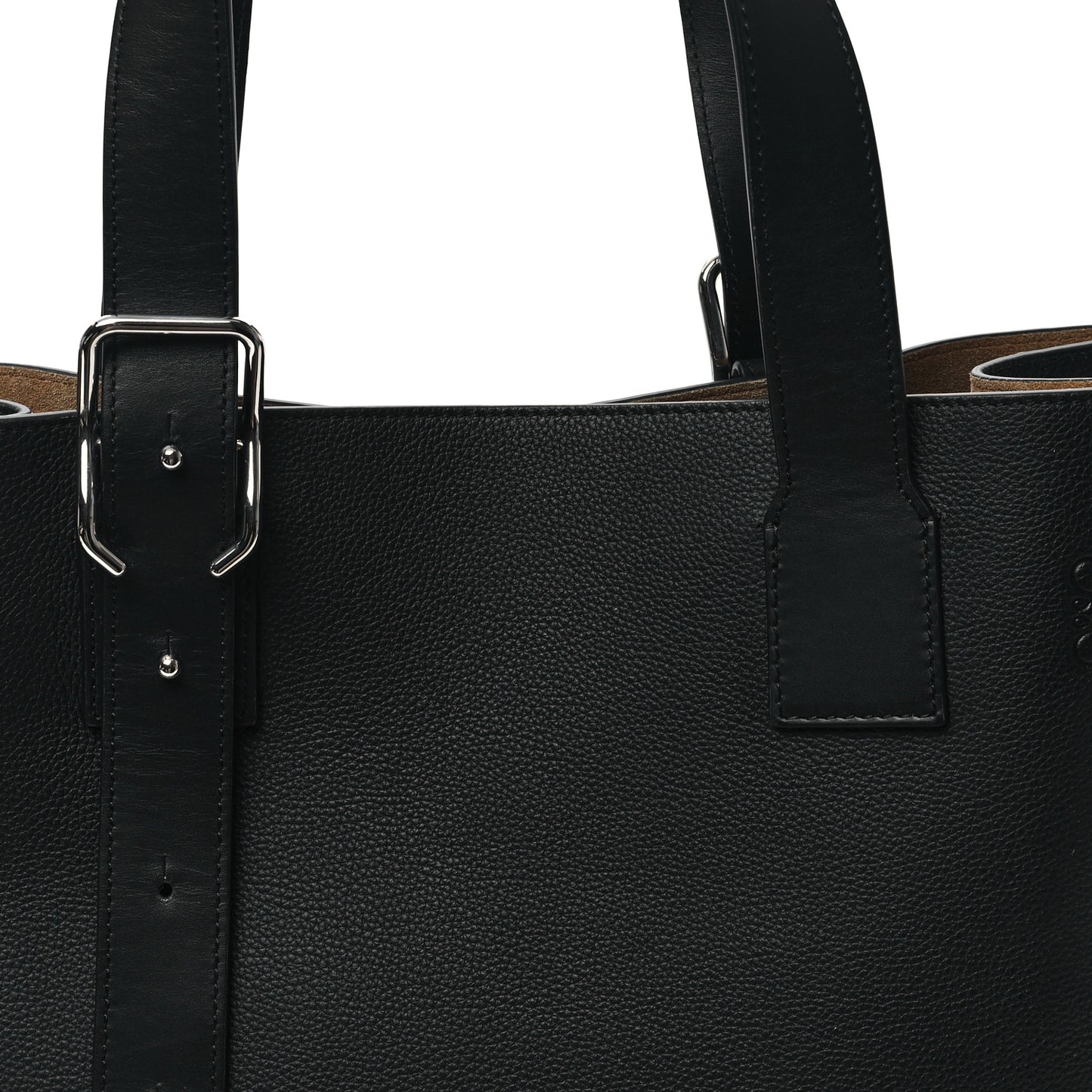 Soft Grained Calfskin Buckle Zip Tote Black