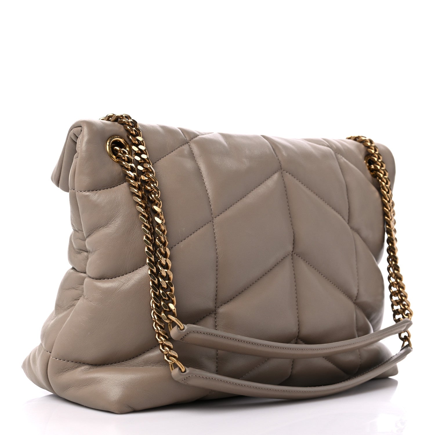 Saint Laurent Lambskin Quilted Medium Loulou Puffer Monogram Chain Satchel Dark Beige 3 of 16
