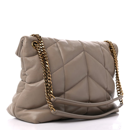 Saint Laurent Lambskin Quilted Medium Loulou Puffer Monogram Chain Satchel Dark Beige 3 of 16
