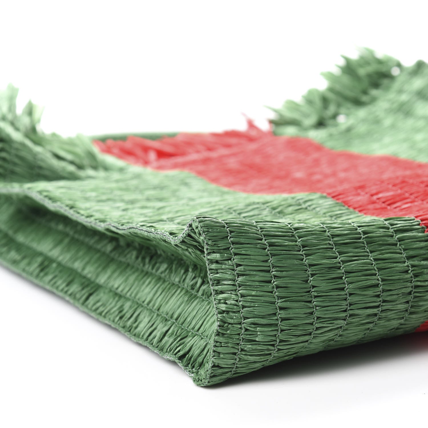 Gucci Raffia Linen Web Cestino Tote Bag Red Green 7 of 11