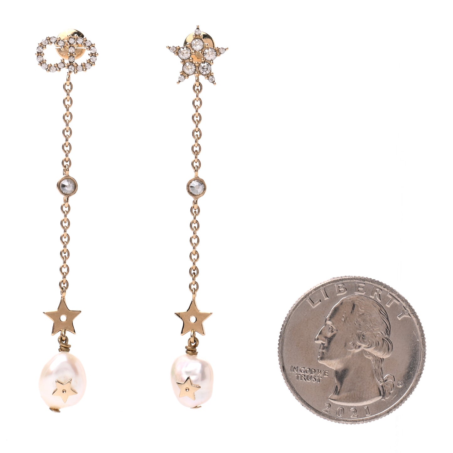 Pearl Crystal Shiny-D Dangle Chain Earrings Gold