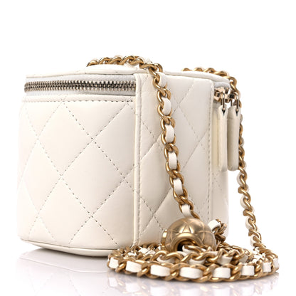 Chanel Lambskin Quilted Pearl Crush Mini Vanity Case With Chain White 3 of 11