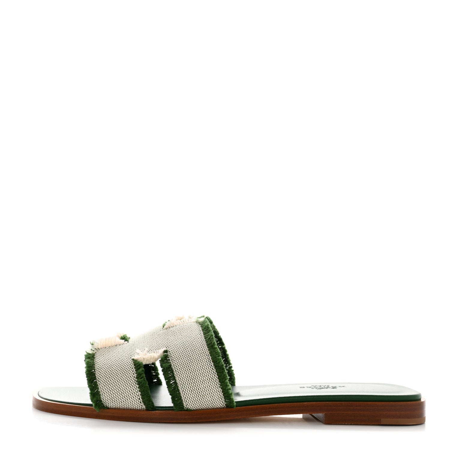 Hermes Calfskin Canvas Oran Fringe Sandals 37 Vert 1 of 9