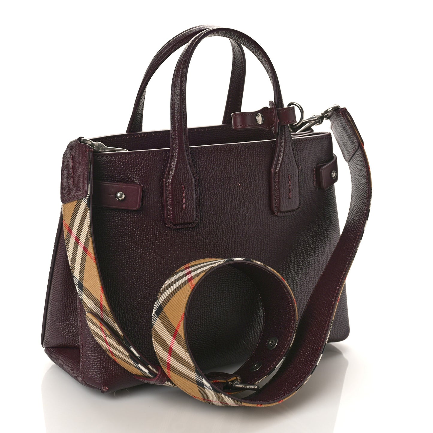 Derby Calfskin House Check Small Banner Tote Mahogany Red