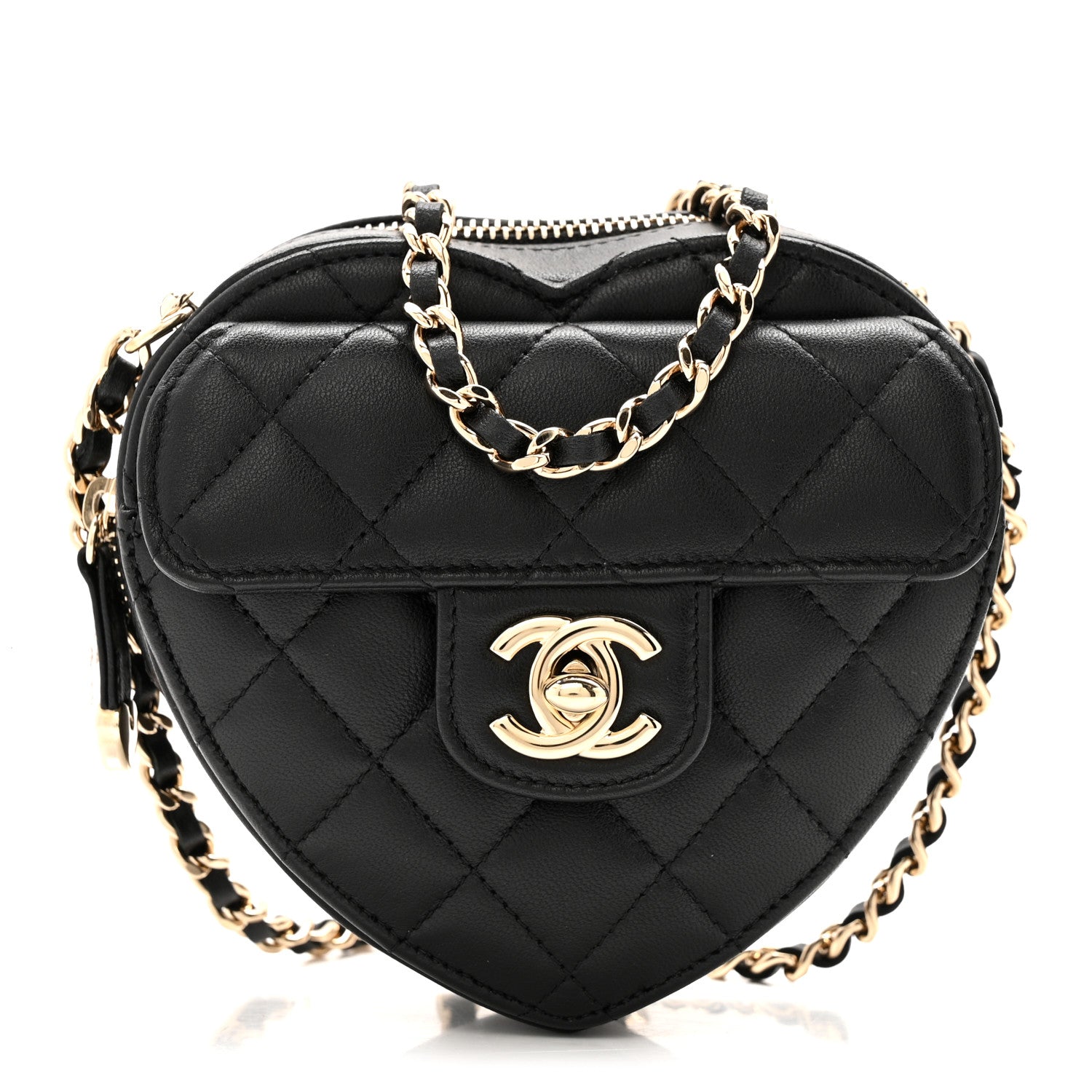 Chanel Lambskin Quilted CC In Love Heart Clutch With Chain Black 1 of 12