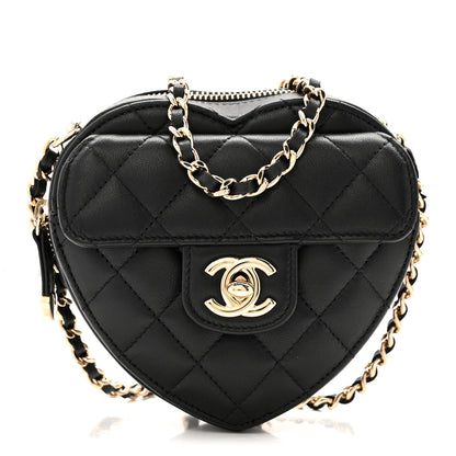 Chanel Lambskin Quilted CC In Love Heart Clutch With Chain Black 1 of 12