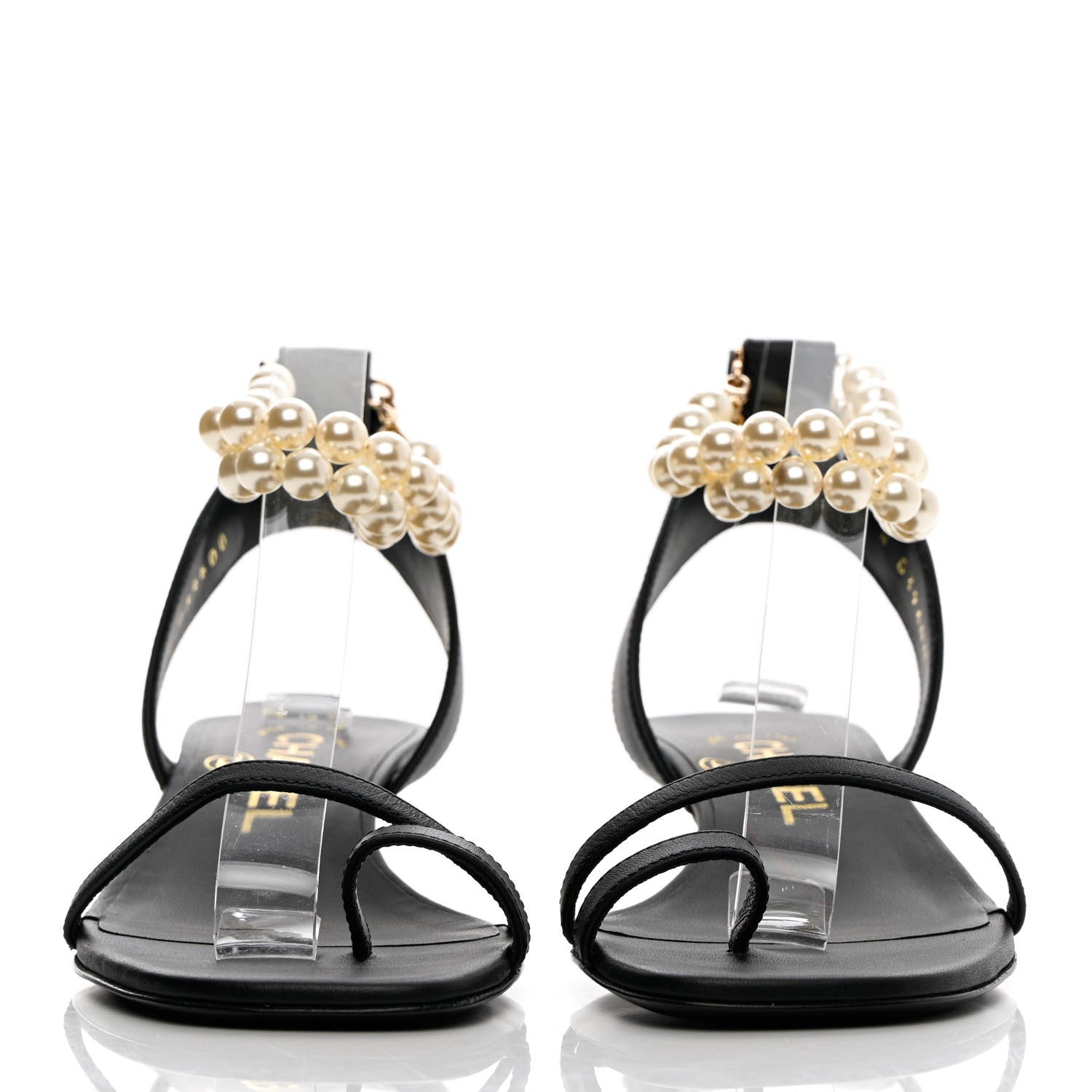 Chanel Calfskin Pearl Sandals 35 Black 2 of 11