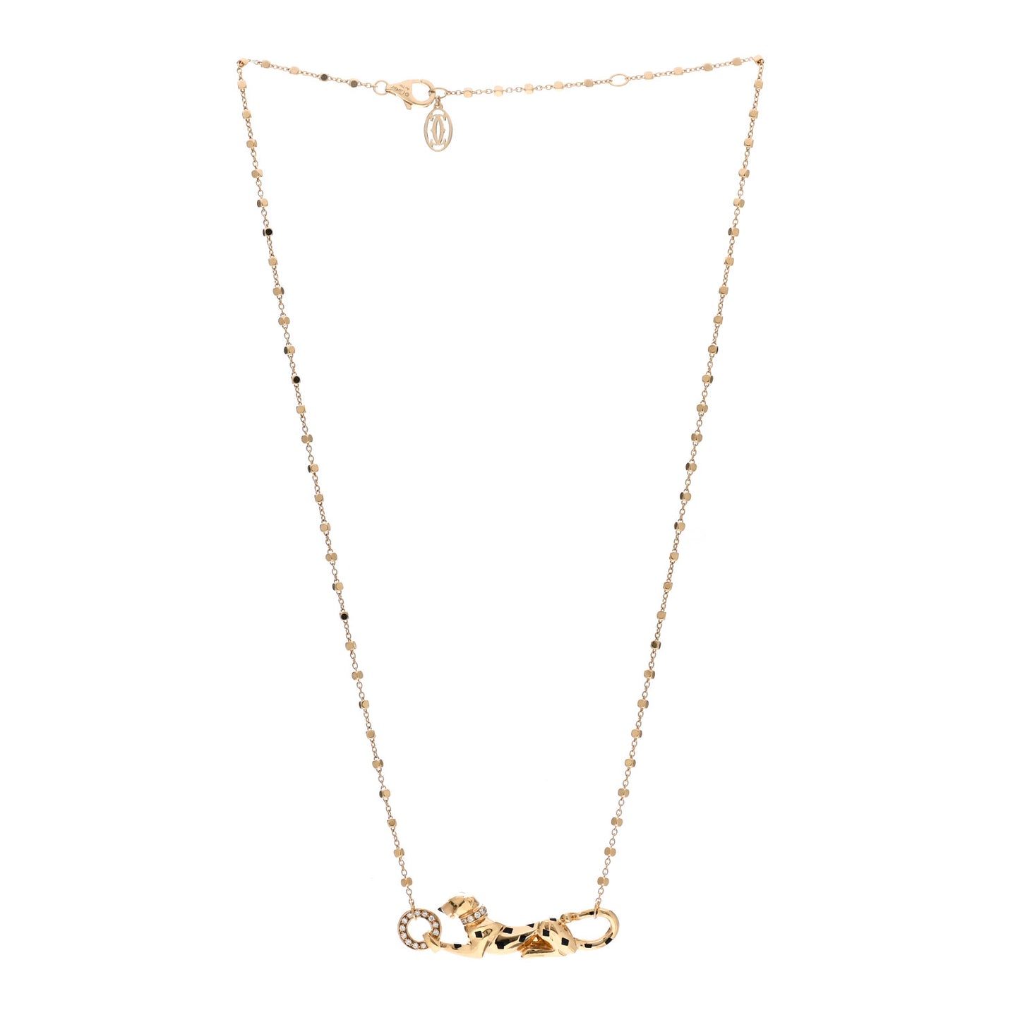 18K Yellow Gold Diamond Tsavorite Black Lacquer Panthere De Cartier Necklace