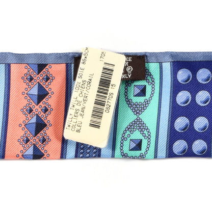 Hermes Silk Colliers de Chiens Twilly Blue Jean Vert Coral 4 of 4