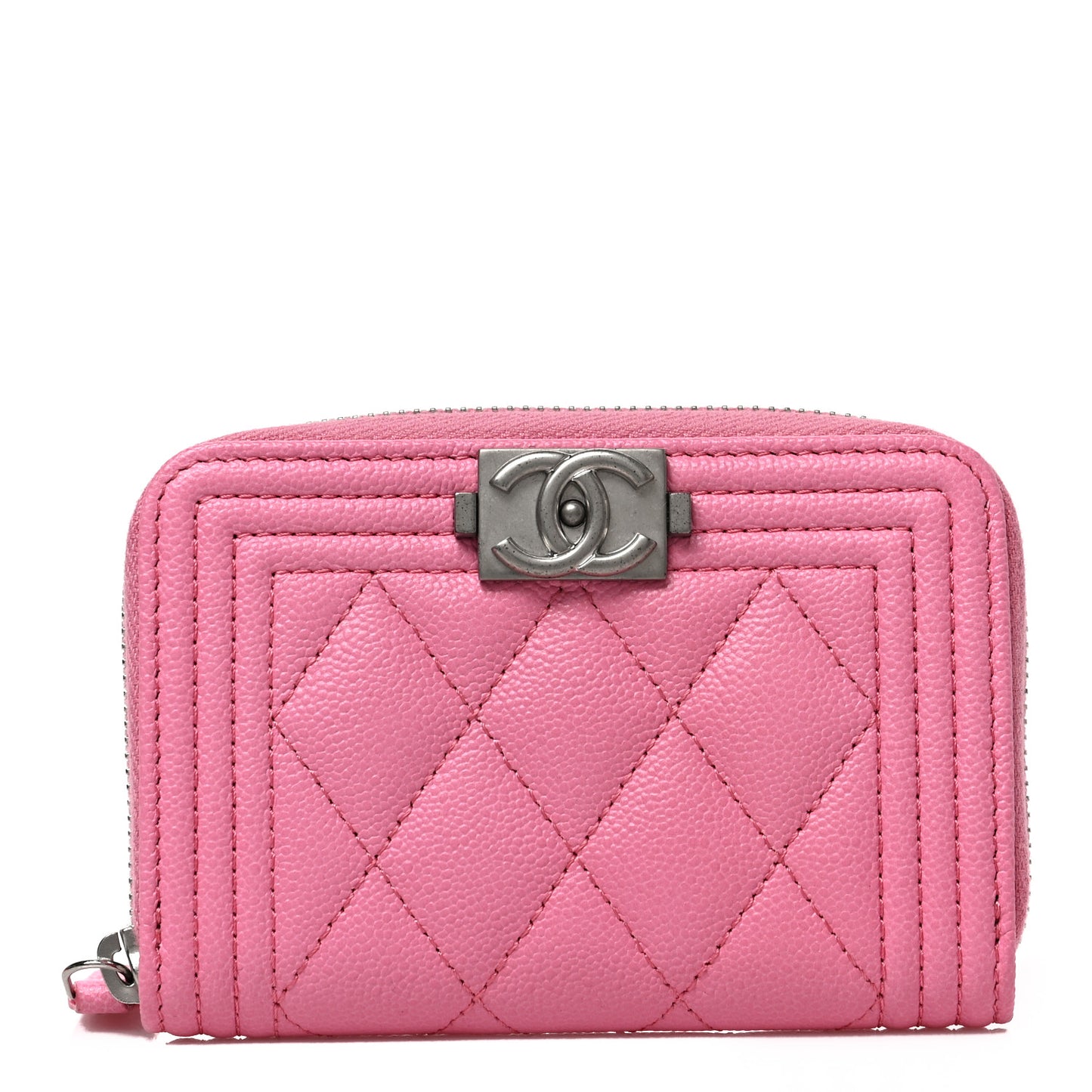 Caviar Quilted Boy Zip Around Coin Purse Wallet Pink