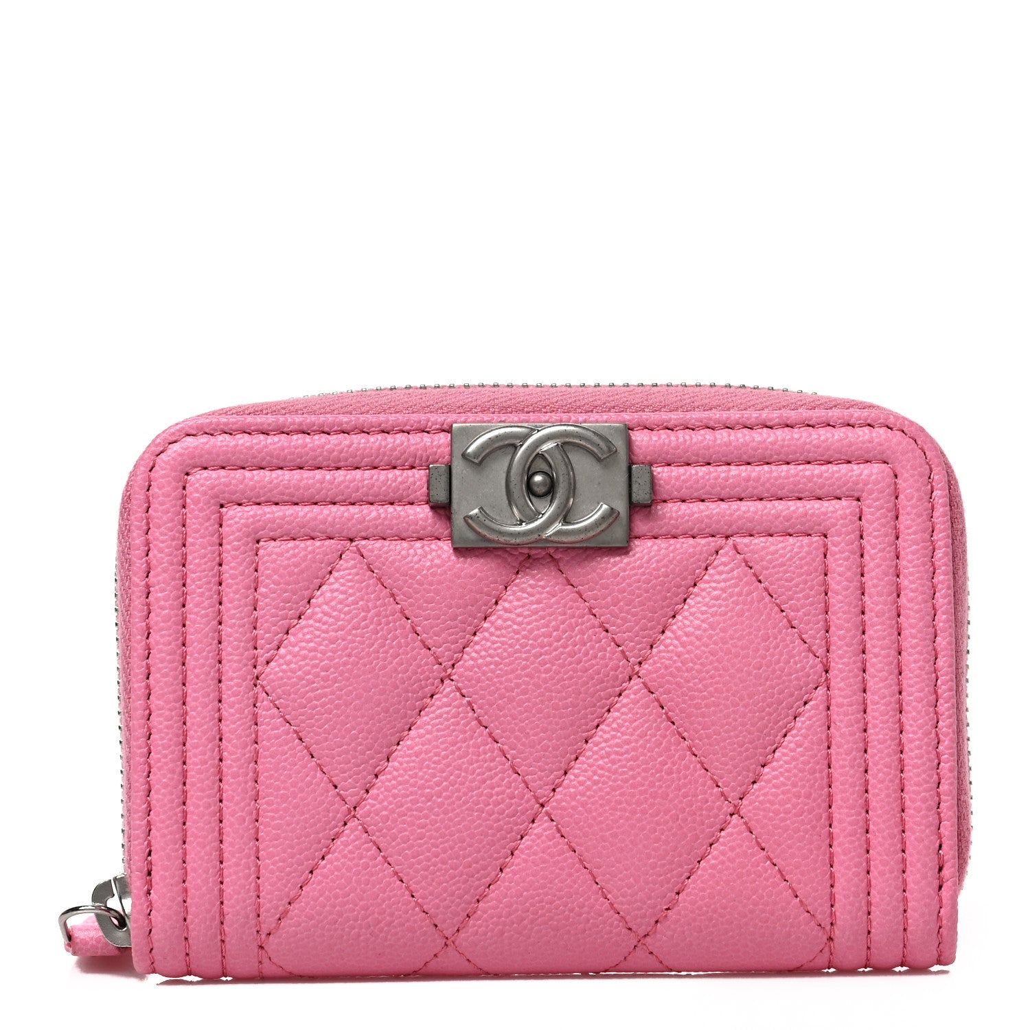 Chanel Caviar Quilted Boy Zip Around Coin Purse Wallet Pink 1 of 7