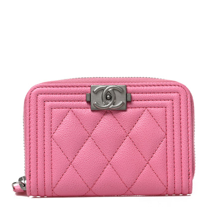 Chanel Caviar Quilted Boy Zip Around Coin Purse Wallet Pink 1 of 7