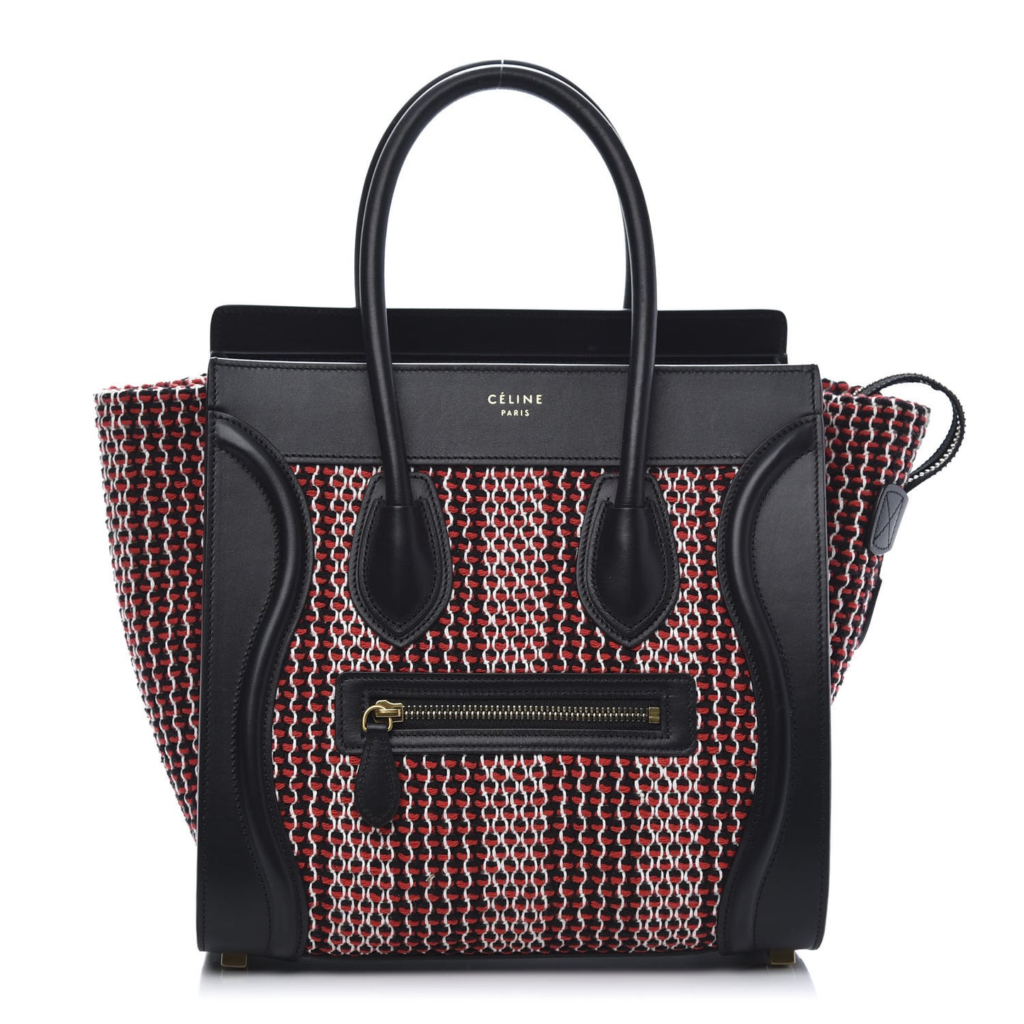 Smooth Calfskin Tweed Micro Luggage Black Scarlet