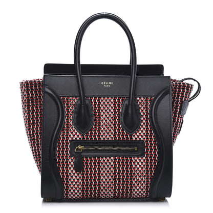 Celine Smooth Calfskin Tweed Micro Luggage Black Scarlet 1 of 12