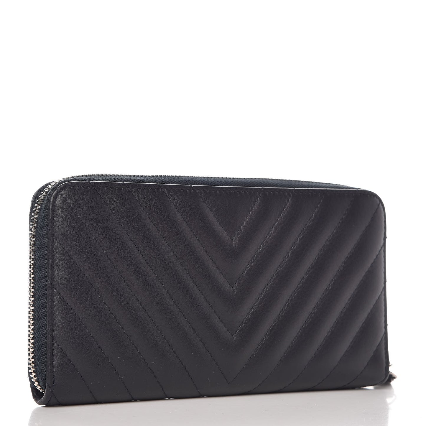 Calfskin Chevron Quilted Zip Around Tassel Wallet Navy