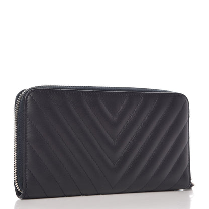 Chanel Calfskin Chevron Quilted Zip Around Tassel Wallet Navy 3 of 9