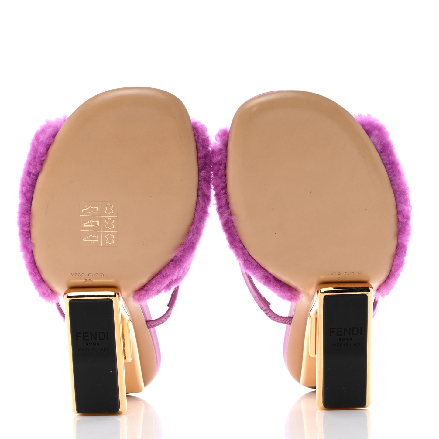 Shearling Vitello Fendi First 95mm Slide Sandals 38 Bouganville Colorado